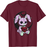 Creepy Cute Bunny Goth Heart Spiderweb Alt Pastel Rabbit T-Shirt in Burgundy