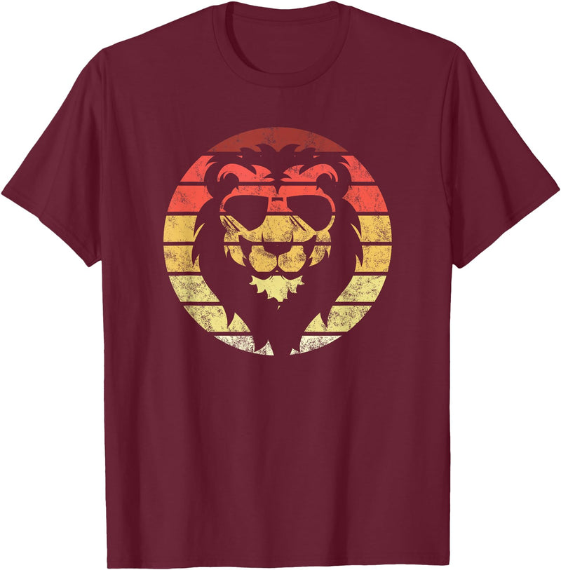 Lion Accessories & Clothing Gifts Women Men Kids Lion Retro Style Vintage T-Shirt - Burgundy