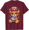 Kawaii Red White and Blue Fourth July Little Kids Cute Teddy Bear Patriotic 4th July Gift Bubble Boba Tea USA T-Shirt - Burgundy