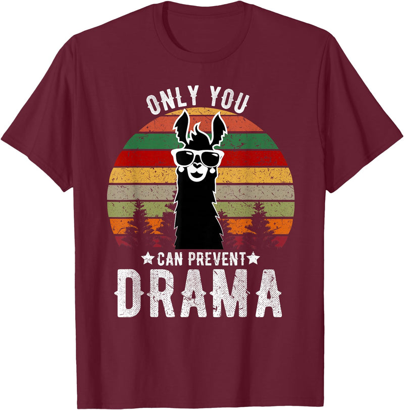 BR - LLAMA Tshirts Vintage Only You can Prevent Drama Llama T-Shirt - Burgundy