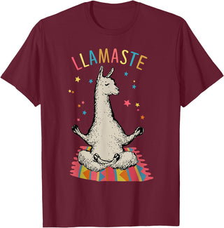 Funny Llama Yoga T-Shirt Llama Llamaste T-Shirt - Burgundy