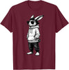 Rabbit Easter Bunny Face with Sunglasses Cap Easter Day T-Shirt in Burgundy