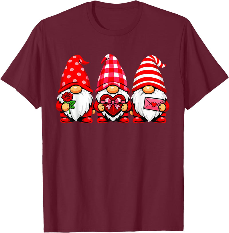 Three Gnome Crew Family Outfit Gnomes Love Valentine's Day Buffalo Leopard Heart Women Men T-Shirt - Burgundy
