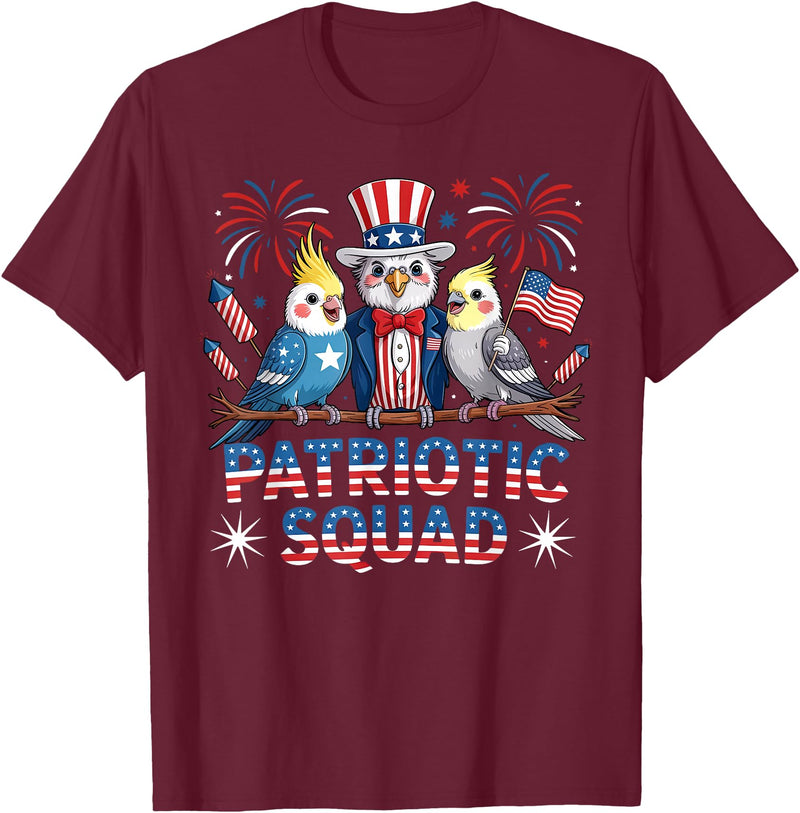Cockatiel Parakeet Bird 4th Of July Bird Lover Patriotic Cockatiel Parakeet Bird Birdwatching 4th of July T-Shirt - Burgundy