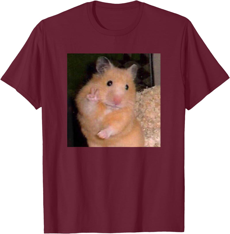 Hamster Meme Peace Sign Funny Pet Owner Trendy T-Shirt - Burgundy