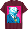 Pop Art Graphic Designs Co. Pop Art Polar Bear in Business Suit T-Shirt - Burgundy