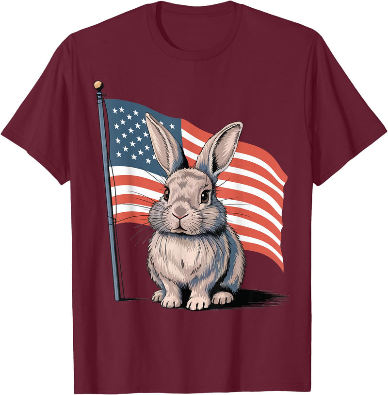 Rabbit USA Flag Easter T-Shirt in Burgundy