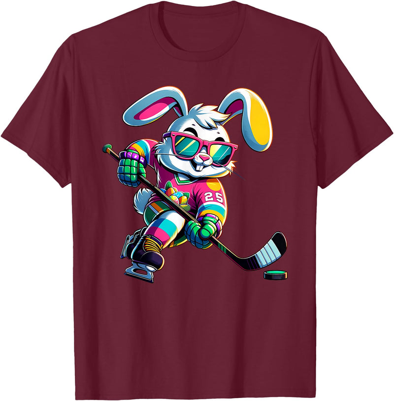 Happy Easter Bunny Hockey Rabbit Men Women Kid T-Shirt in Burgundy