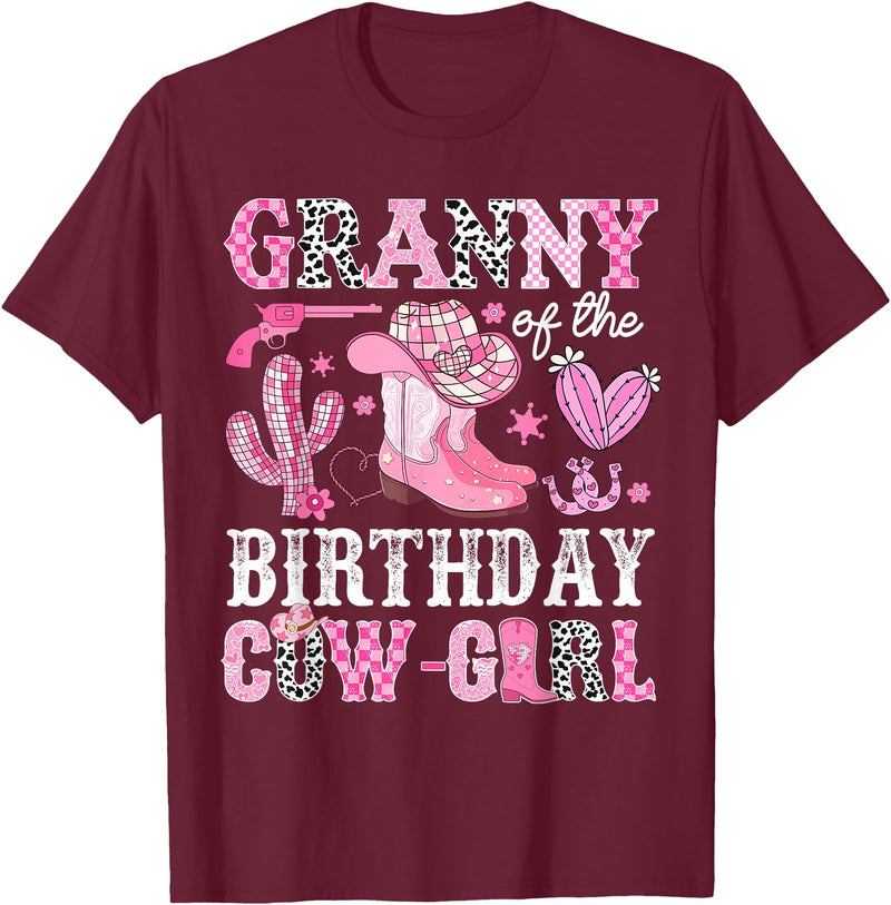 Pink Western Cowgirl Bday Party Family Matching Granny Of The Birthday Cow-Girl Rodeo Cowgirl Bday T-Shirt - Burgundy