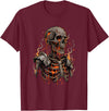 Molten Skull Fire Horror Skeleton Art Designs Spooky Halloween Skull Skeleton Fire Dark Fantasy T-Shirt - Burgundy