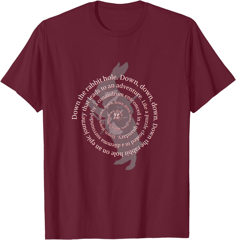Down the Rabbit Hole. Alice in Wonderland T-Shirt in Burgundy