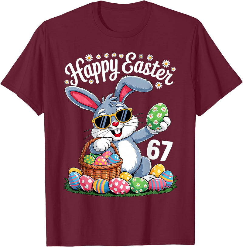 Dabbing Rabbit Bunny Eggs Dab Six Seven 6 7 Meme T-Shirt in Burgundy
