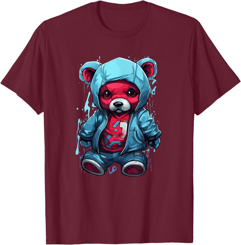 Teddy Bear Hoodie Street Style Urban Art Teddy Bear Hoodie Cool Street Style T-Shirt - Burgundy