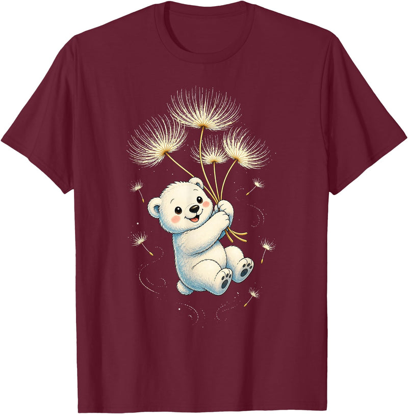Blueberry Clothing Baby Polar Bear Floating On Dandelion Seeds T-Shirt - Burgundy