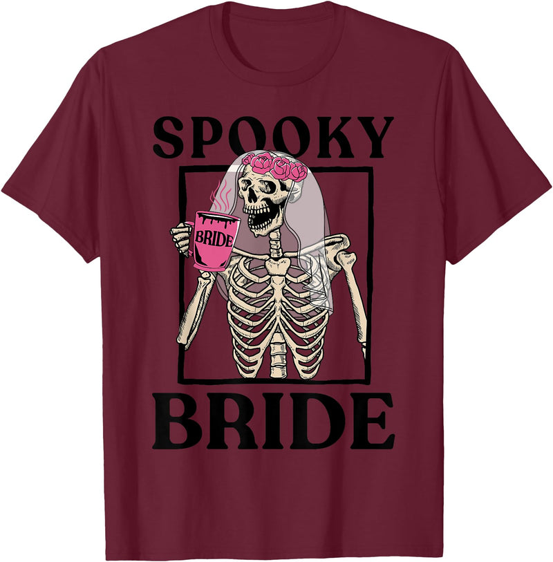Halloween Spooky Bride Bridesmaid Skeleton Bachelorette T-Shirt - Burgundy