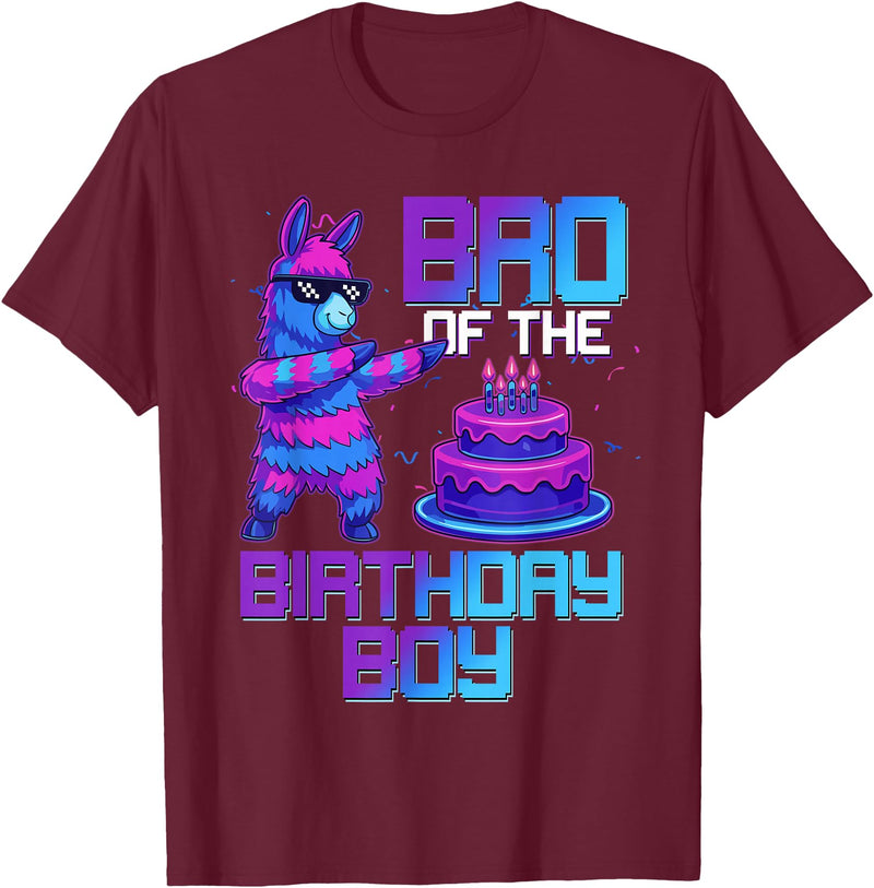 Llama Pinata Birthday Family Bday Party Decoration Brother of Birthday Boy Llama Pinata Party Family Matching T-Shirt - Burgundy