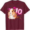 Birthday Girl by Content Design Studio 10th Birthday Girl 10 Years, Guinea Pig and Big Number 10 T-Shirt - Burgundy