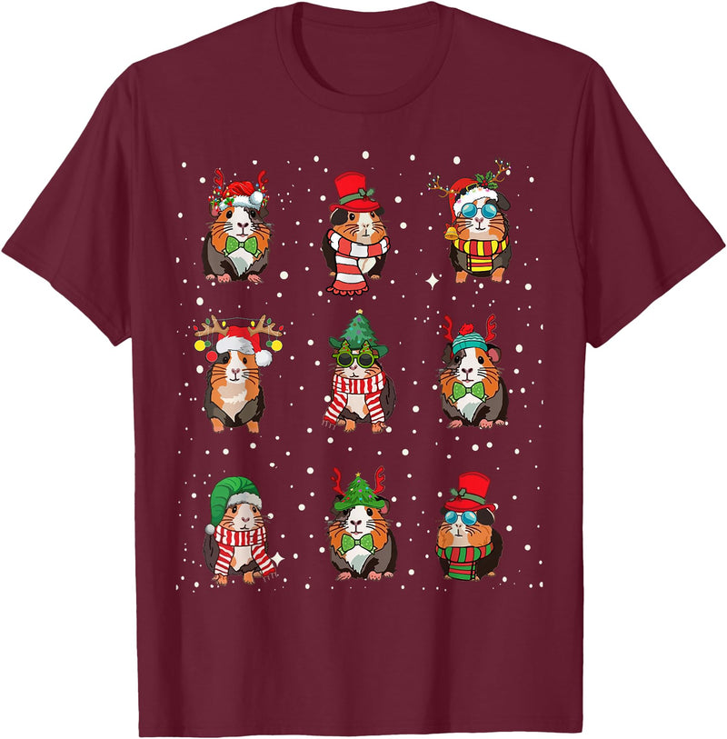 Kawaii Guinea Pig Lovers Clothes Cute Guinea Pigs In Xmas Costume Funny Christmas Holiday Black Unisex-Adult T-Shirt - Burgundy
