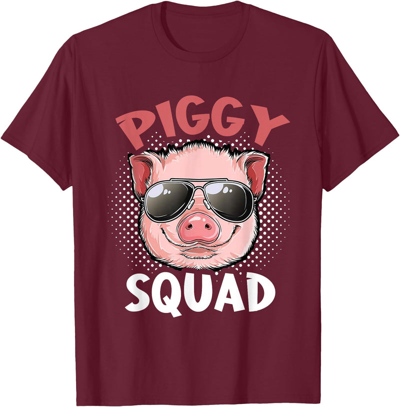 Piggy Squad T-Shirt Funny Cool Pigs Lover Pink Animal Tee T-Shirt - Burgundy