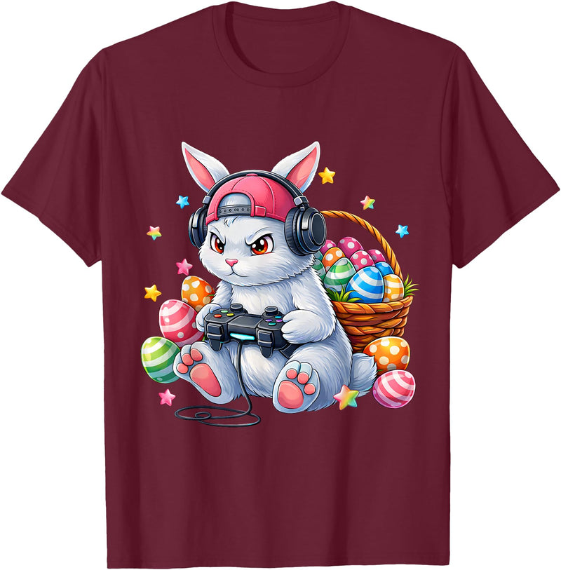 Funny Gaming Game Bunny Rabbit Easter Men Boy Toddler Kid T-Shirt in Burgundy