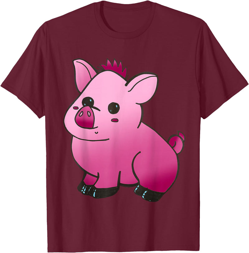 Repugly Hubert the Wobbly Pig T-Shirt - Burgundy