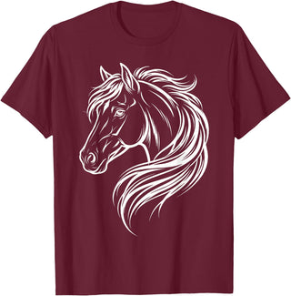 Horse Silhouette Farm Animal Graphic Horses Cute Horse Silhouette Art Equestrian Farm Animal Horse Lover T-Shirt - Burgundy