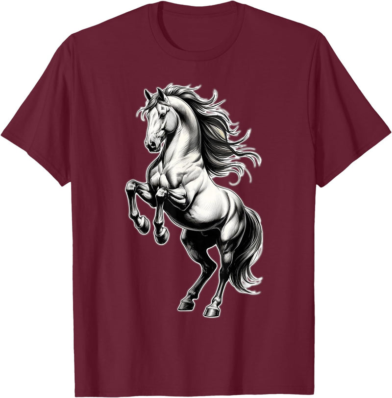 Urban Empyre Shire Horse White Equestrian Rearing T-Shirt - Straight - Burgundy