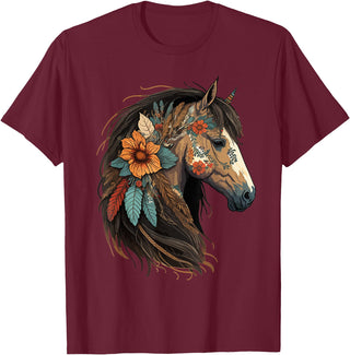 Just a girl who loves horses Co. Equestrian Horse Lover Western Cowgirl Horseback Riding T-Shirt - Burgundy