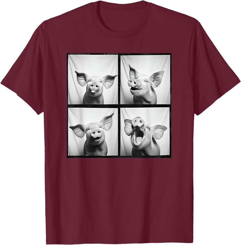 Piglet Farm Nature Photography Men Women Kids Happy Pig Face Portrait Hog Farmer Funny Farm Animal T-Shirt - Burgundy