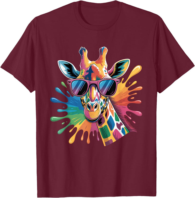 Safari Animal Art Giraffe Sunglasses Funny Giraffe Lover Safari Animal Animal T-Shirt - Burgundy