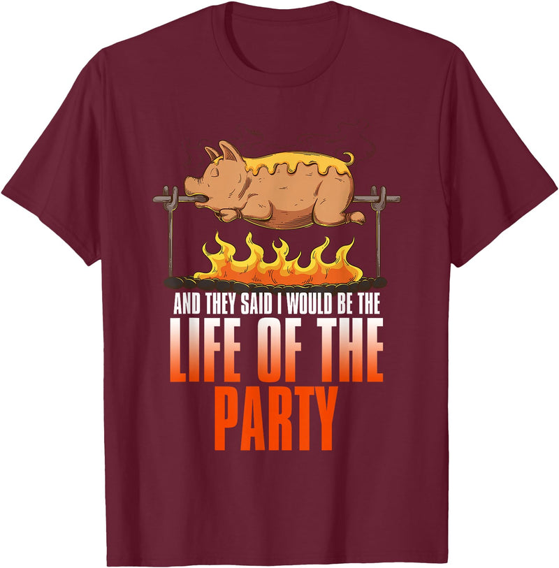 BBQ Season Smoke Meat Dad Grill Gifts Funny Saying Roasted Pig Rotisserie Pork Lover Food Pun Tee T-Shirt - Burgundy