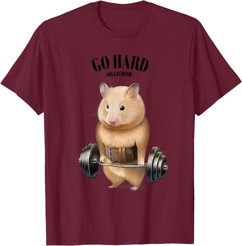 Hamster Muscle Training with Barbell Shrug Bar Fitness Gym T-Shirt - Burgundy