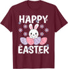 Cute Happy Easter Bunny Rabbit Egg Women Girls Kids T-Shirt in Burgundy