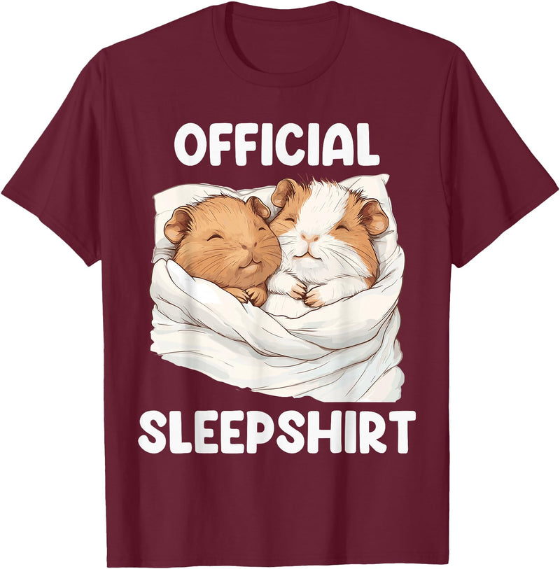 Cute Sleeping Guinea Pigs Pajama Official Sleepshirt Sleeping Guinea Pig Animal Lovers Pajama T-Shirt - Burgundy