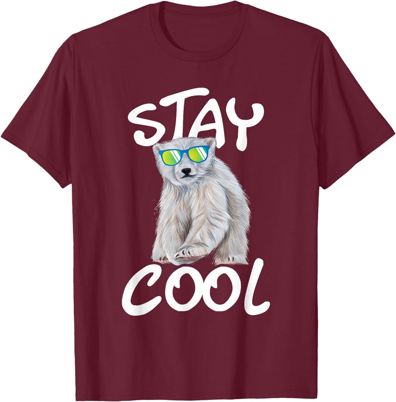 Funny Polar Bear Shirts Stay Cool - Polar Bear Cub Wildlife Zoo Animal Lover T-Shirt - Burgundy