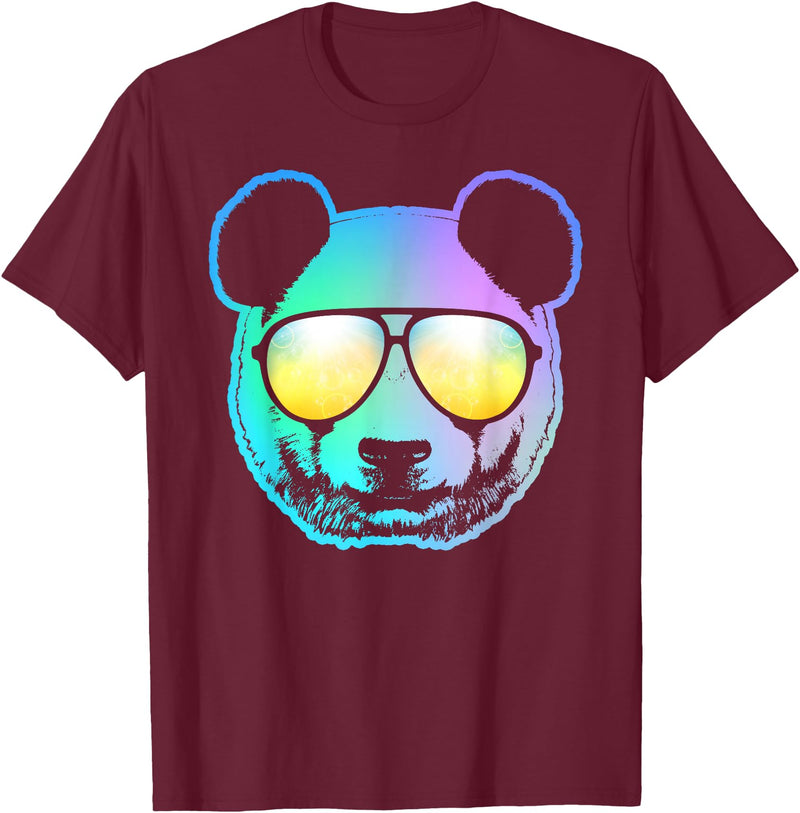 Panda Shirts Panda Neon Bear Face T-Shirt T-Shirt - Burgundy