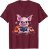 Funny Halloween Costume Party Art Pig Halloween Costume Pumpkin Witchcraft Book Reading T-Shirt - Burgundy