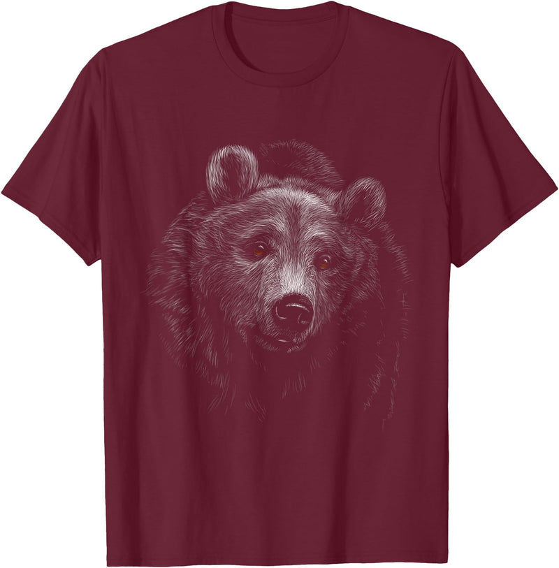 Funny Cute Bear Wild Black Animal Lover Theme Bear Lover Head Portrait black background Theme Animal T-Shirt - Burgundy