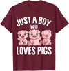 Funny Pig Lover & Owner Gift Ideas Just A Boy Who Loves Pigs Kids Boys T-Shirt - Burgundy