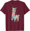 Rainbow Llama Love Pastel Hearts Kawaii Colorful Rainbow Heart Llama Kawaii Cute T-Shirt - Burgundy