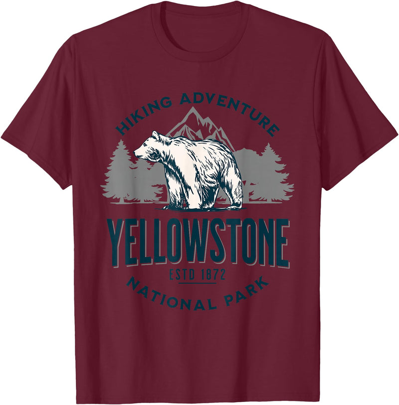 Yellowstone National Park Wyoming USA Outdoor Yellowstone Wyoming Nature Mountains Bear Hike Outdoors T-Shirt - Burgundy