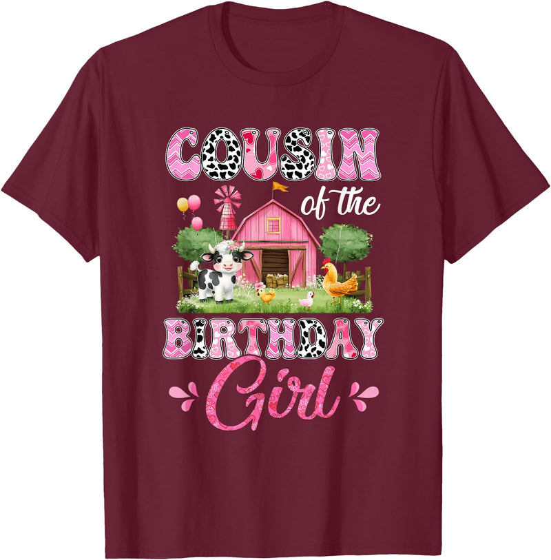 Cow First Birthday Girl Family Cousin Of The Birthday Girl 1St Birthday Cow Farm Family T-Shirt - Burgundy