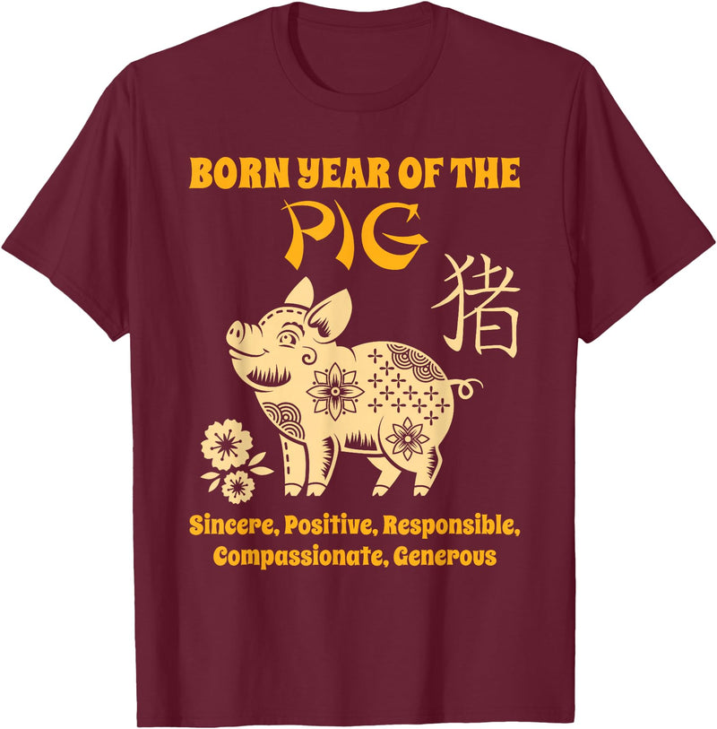 Chinese Zodiac Pig Birthday Year of the Pig T-Shirt - Burgundy
