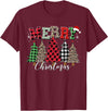 Merry Christmas Leopard Buffalo Red Plaid for Men Women T-Shirt - Burgundy