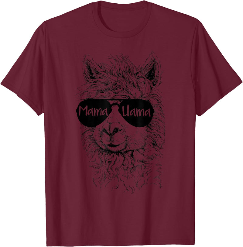 Mama Llama Funny Animal Apparel Llama Lover Mama Llama T-Shirt - Burgundy