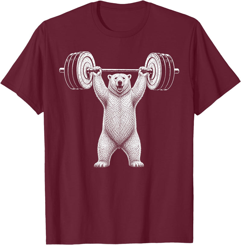 Funny Polar Bear Fitness Meme Polar Bear Gym Deadlift Workout Weightlifting T-Shirt - Burgundy
