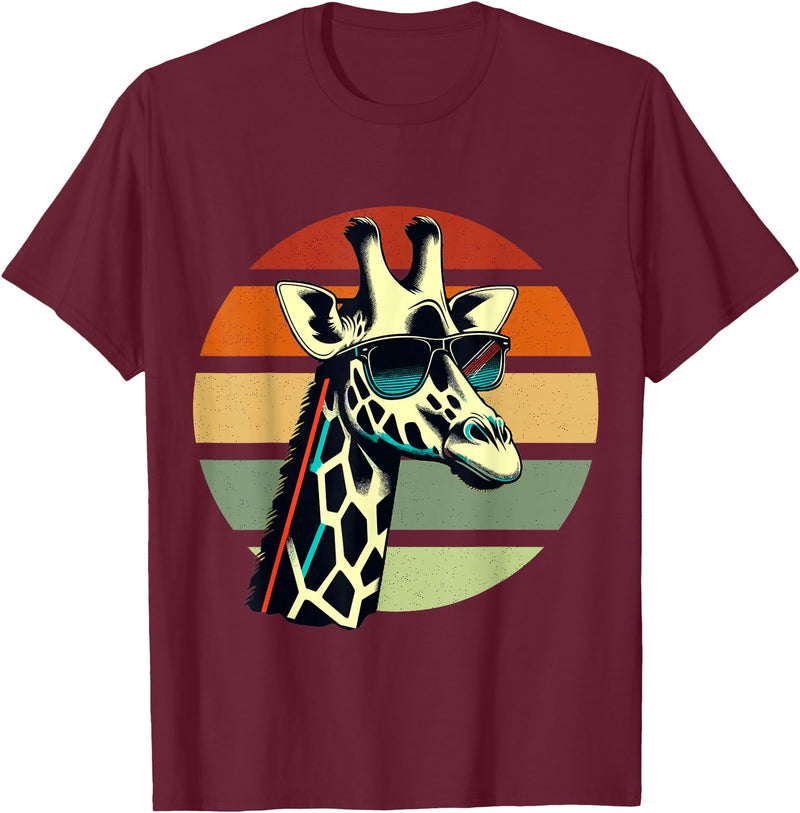 Humorous Gifts for Giraffe lover Giraffe Vintage Sunglasses T-Shirt - Burgundy