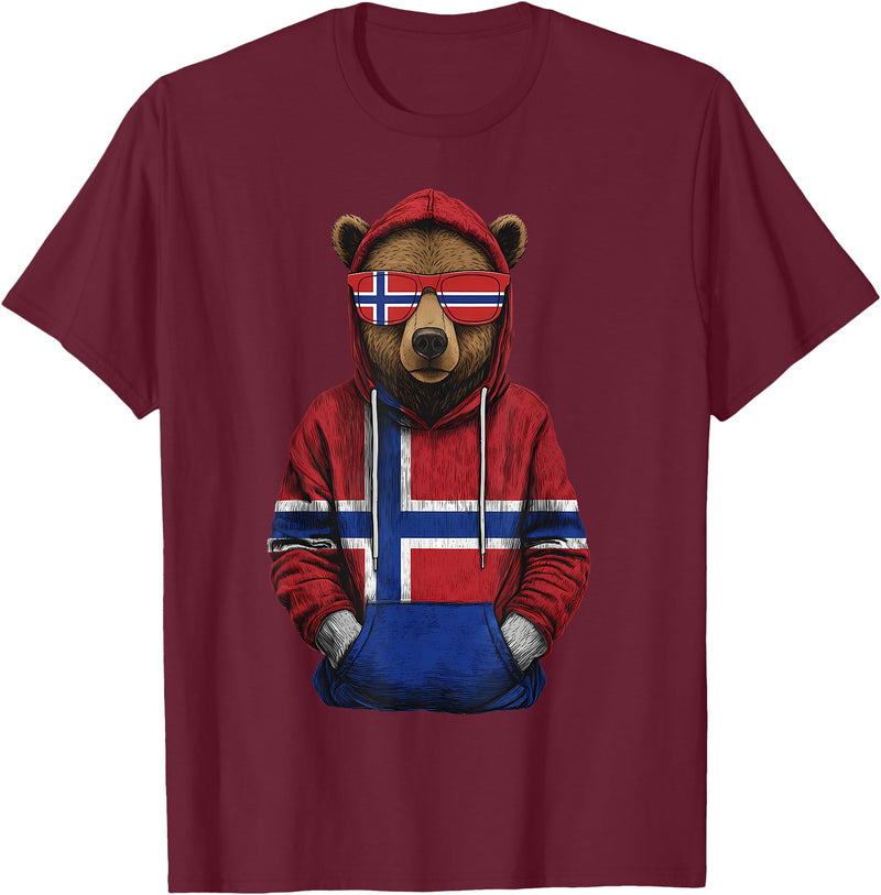 Cool Norwegian Roots Norway Norway Roots Bear Norge Norwegian Flag T-Shirt - Burgundy