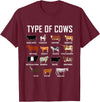 COW Designs By ShirtZilla Types of Cows Shirt Farmer Tee Shirt Costume Cow T-Shirt - Burgundy