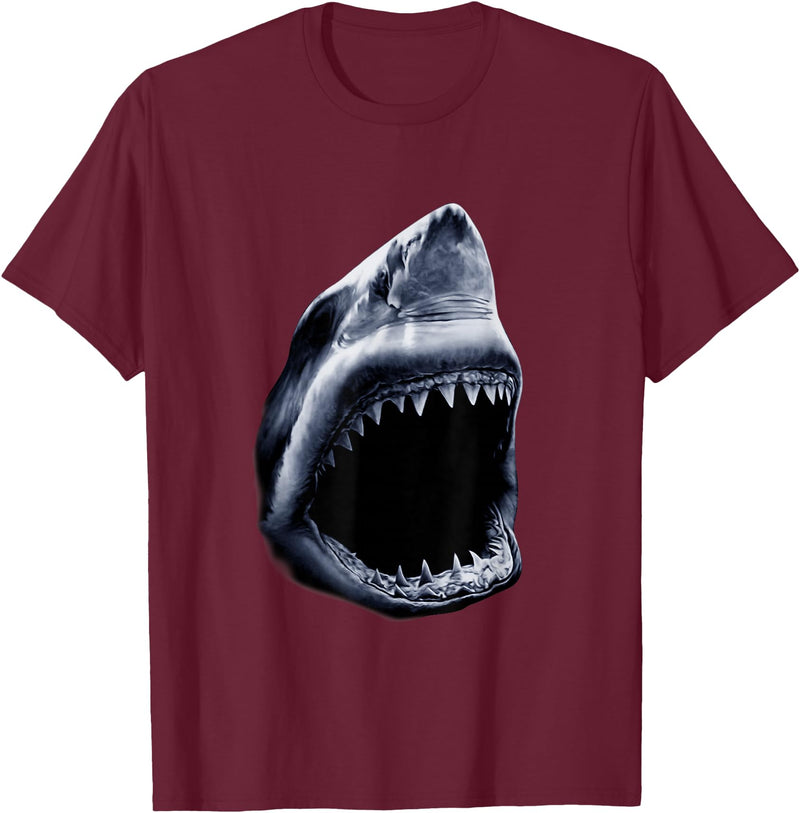 Shark Vibes Great Shark Face Graphic Ocean Bite Lovers Giant T-Shirt - Burgundy